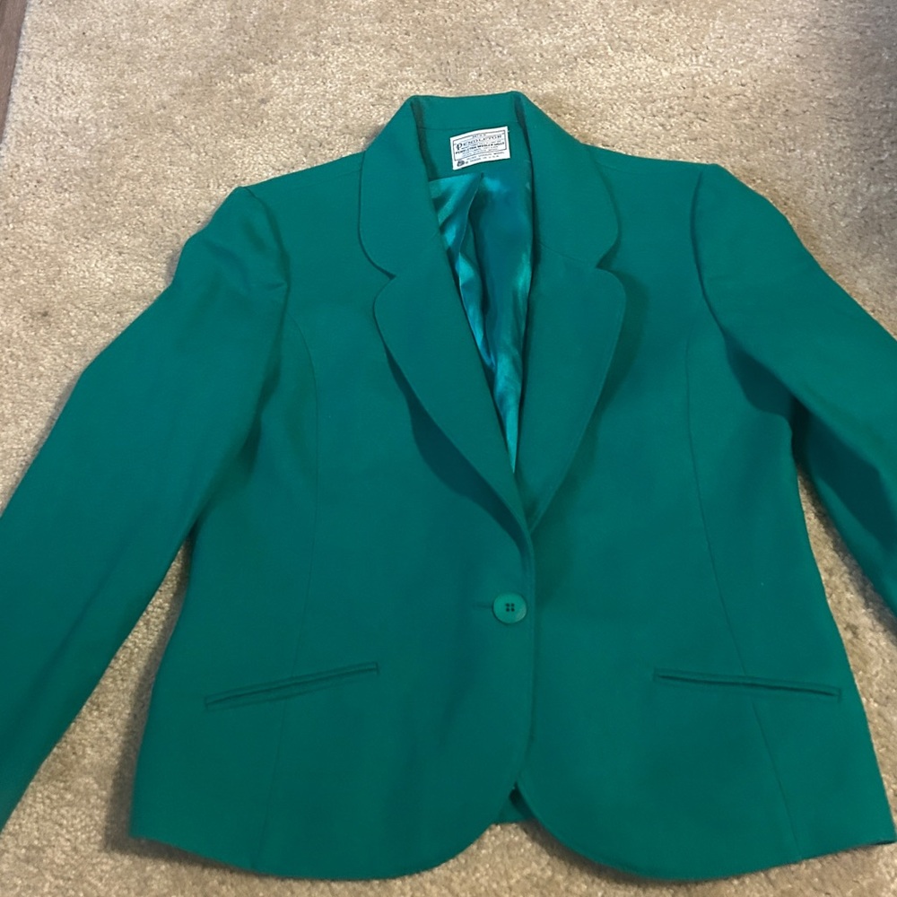 miss PENDLETON VTG 100% virgin wool emerald  Green Blazer sz 16 USA made
